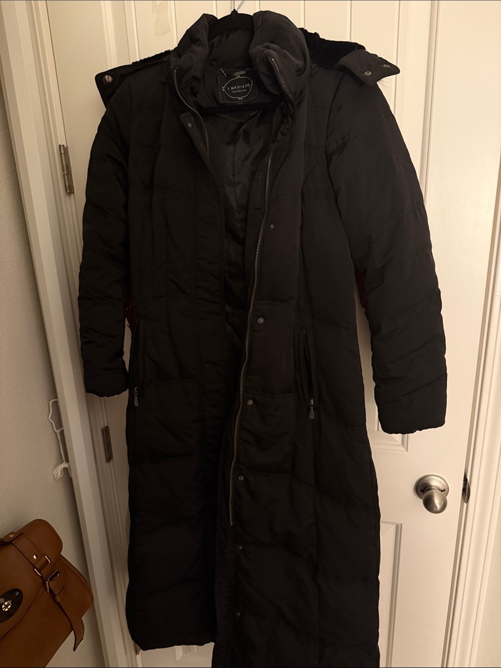 Long Black Women's Puffer Coat with Hood